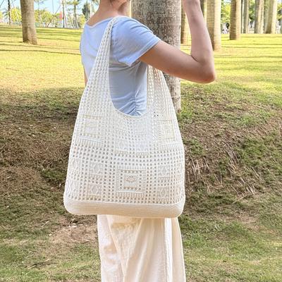 Solid Color Knitted Bag for Women, Large Capacity, Commuting, Hollowed-out Shoulder Bag, Casual Vacation Style, Woven Versatile Bag