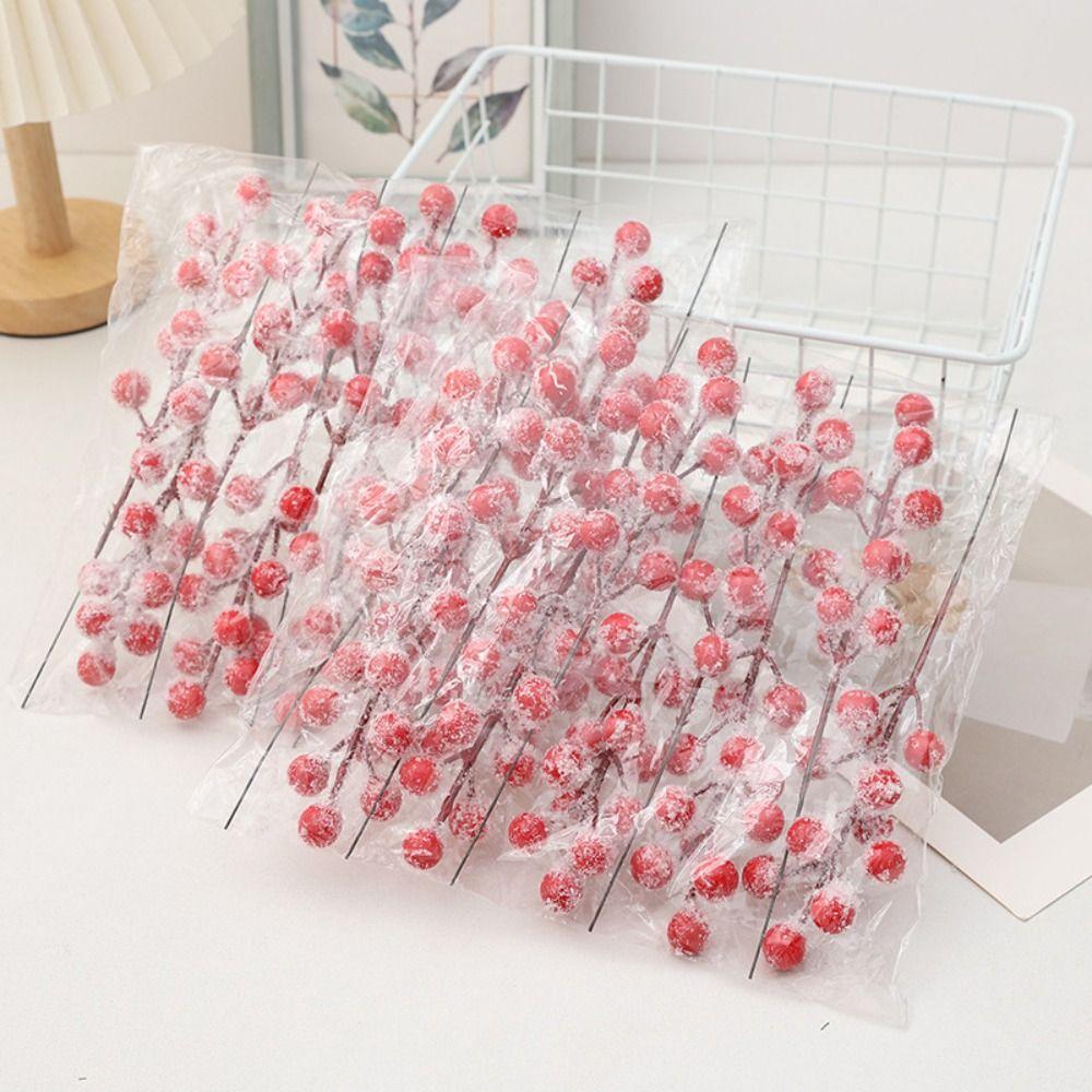10Pcs DIY Red Berry Branche Realistic Christmas Tree Pendant Ornament Fake Plant  Party Supplies
