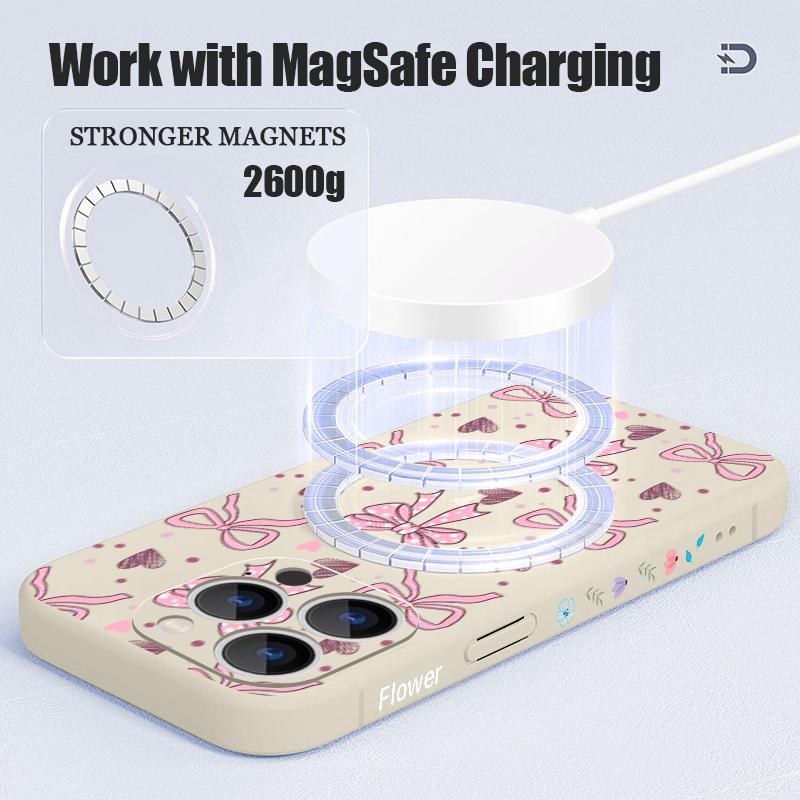Lovely Bowknots Print Case For iPhone 17 Pro Max iPhone 16 15 14 13 Pro Max Magnetic For Magsafe Soft Silicone Phone Back Cover
