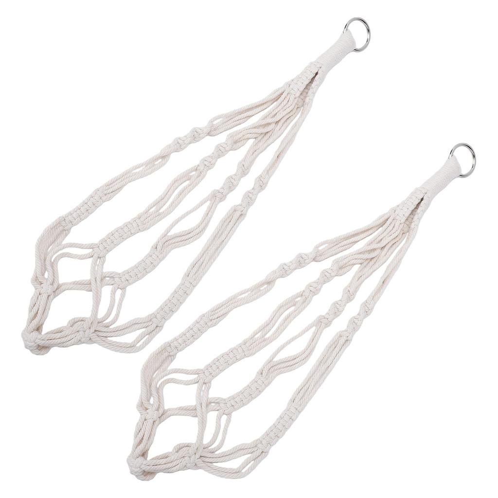 2PCS Woven Plant Hanger 21.65 Inch Boho Hanging Planter Holder Cotton Rope with Metal Hooks Iron Rings White Rope