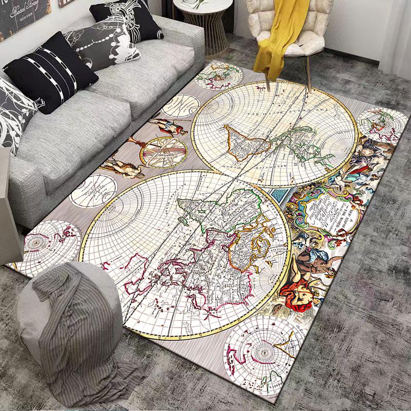 Vintage World Map Art Carpet Suitable As a Non-slip Mat for the Living Room or Bedroom Sofa