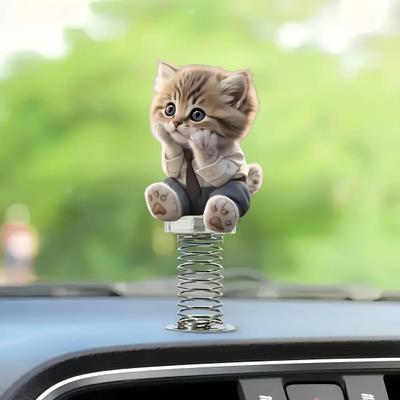2D Akrilik Kedi Sallanan Başlık Zıplayan Kedi Dekorasyonu Karikatür Kedi Süsü Yaylı Araba Göğüslüğü Masa Dekorasyonu