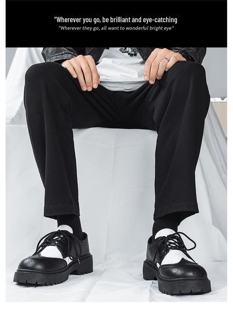 Herren Casual Britischer Stil Colorblock Lederschuhe mit dicker Sohle und Höhenerhöhung