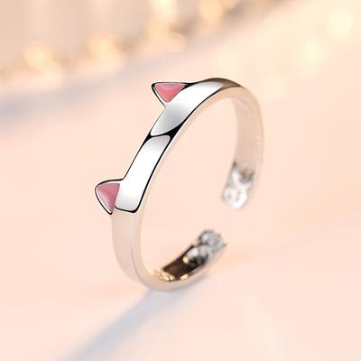 Anillo de plata con forma de gato y boca abierta personalizado de estilo coreano para niña, accesorio para mascota, bonito anillo con forma de pata y orejas de gato