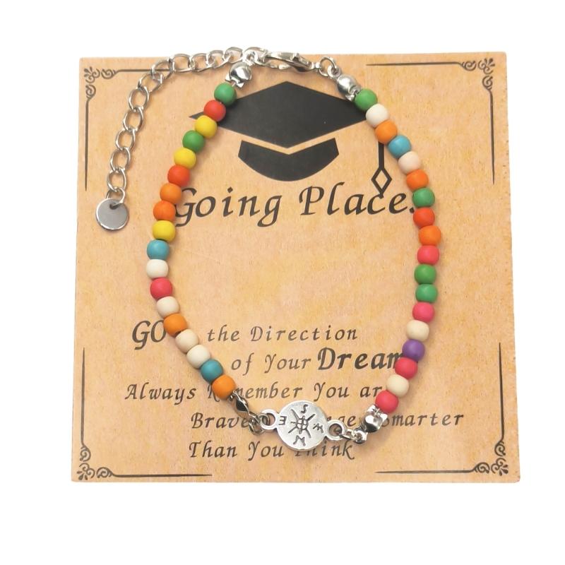 Adjustable Graduation Bracelet For Stone Bead Jewelry Gifts Set for College Friend Commemorative Keepsakes With Box