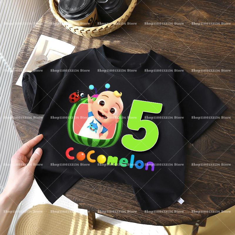 Cocomelons Kids Birthday Number 1-10 T-shirts Cartoon Anime Boys Girls Tees Short Sleeves Printed Children Tops Summer Clothes