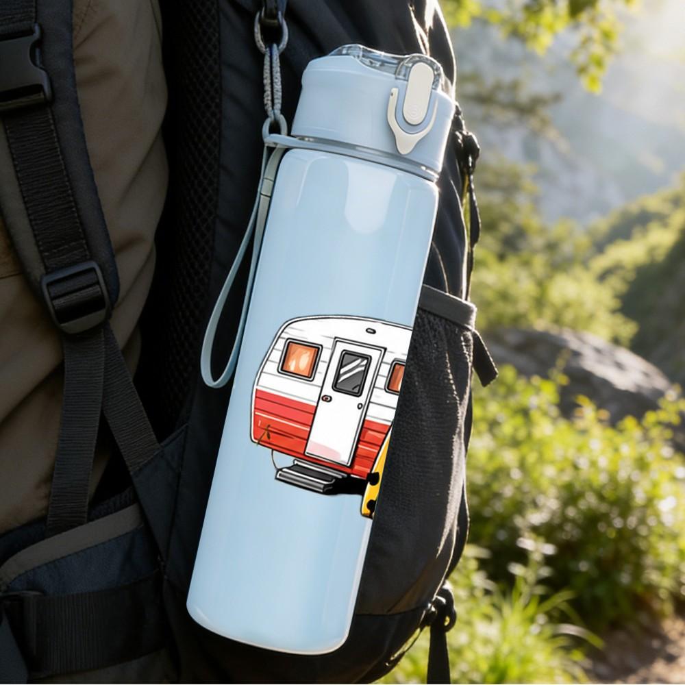 1PC Retro Camper Van 750ml Color Plastic Sports Water Bottle Leakproof Flip Straw Lid Suitable for Sports Office Home Use