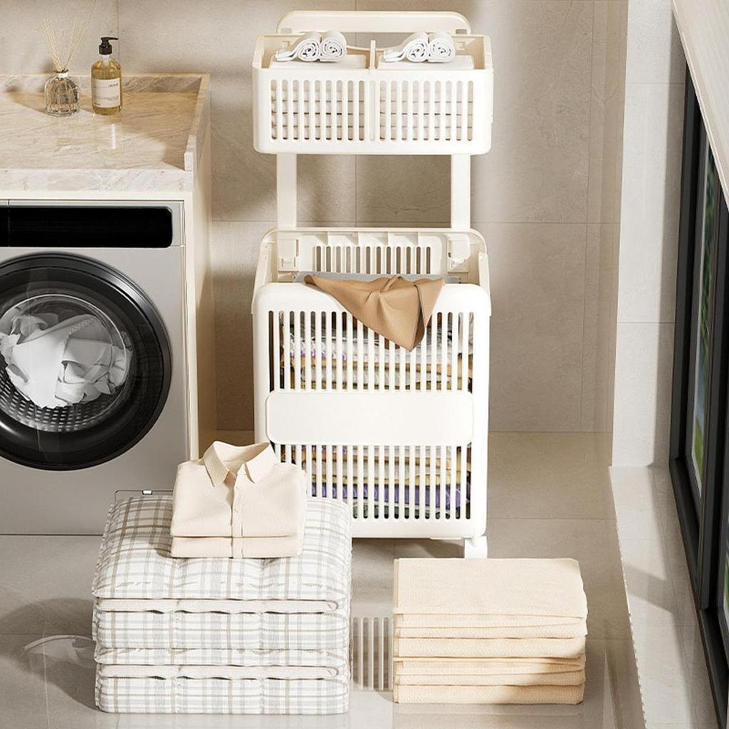 Movable Laundry Cart Lightweight Storage Trolley for Bathroom Office Kitchen Separated Dirty Clothes Organizer Laundry Cart