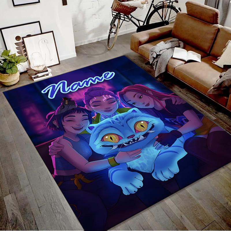 Custom KPop Demon Hunters Mat Personalized Name, Polyester Washable Indoor Entryway Rug, Gift for Christmas, Easter, Thanksgiving Day