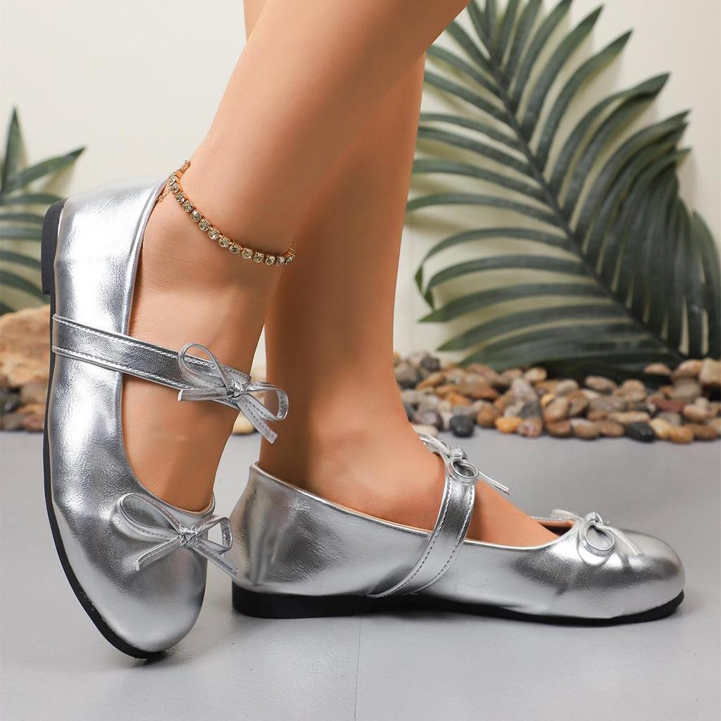 2025 Retro Round Toe Bowknot Strap Flats - Spring/Autumn Elegant Women's Shoes