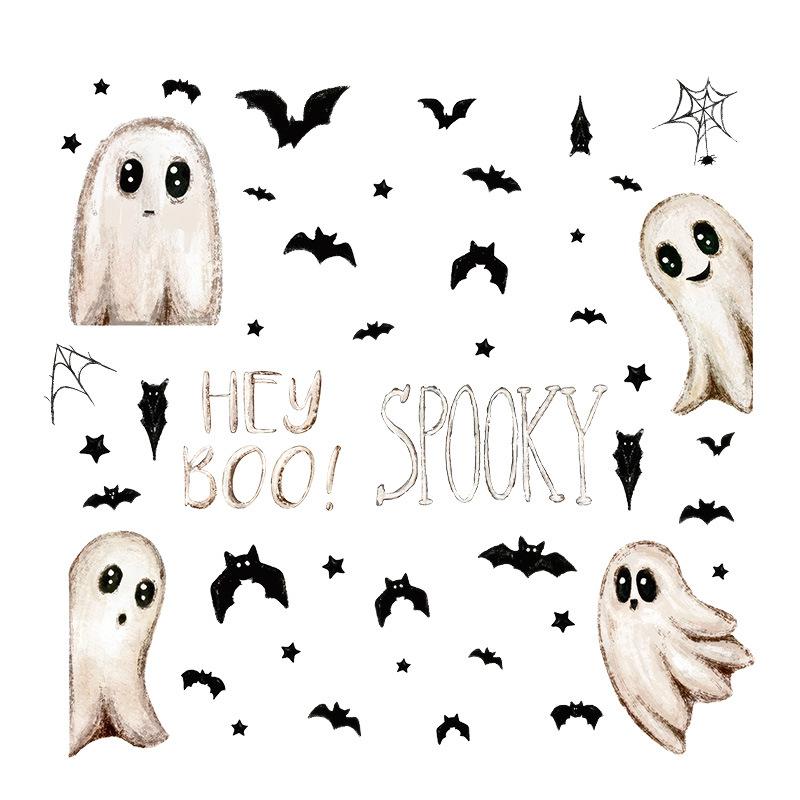 New Halloween Window Stickers with Cartoon Cute White Ghost Glass Window Decorations Featuring Static Cling Stickers Featuring Bats and Spiders