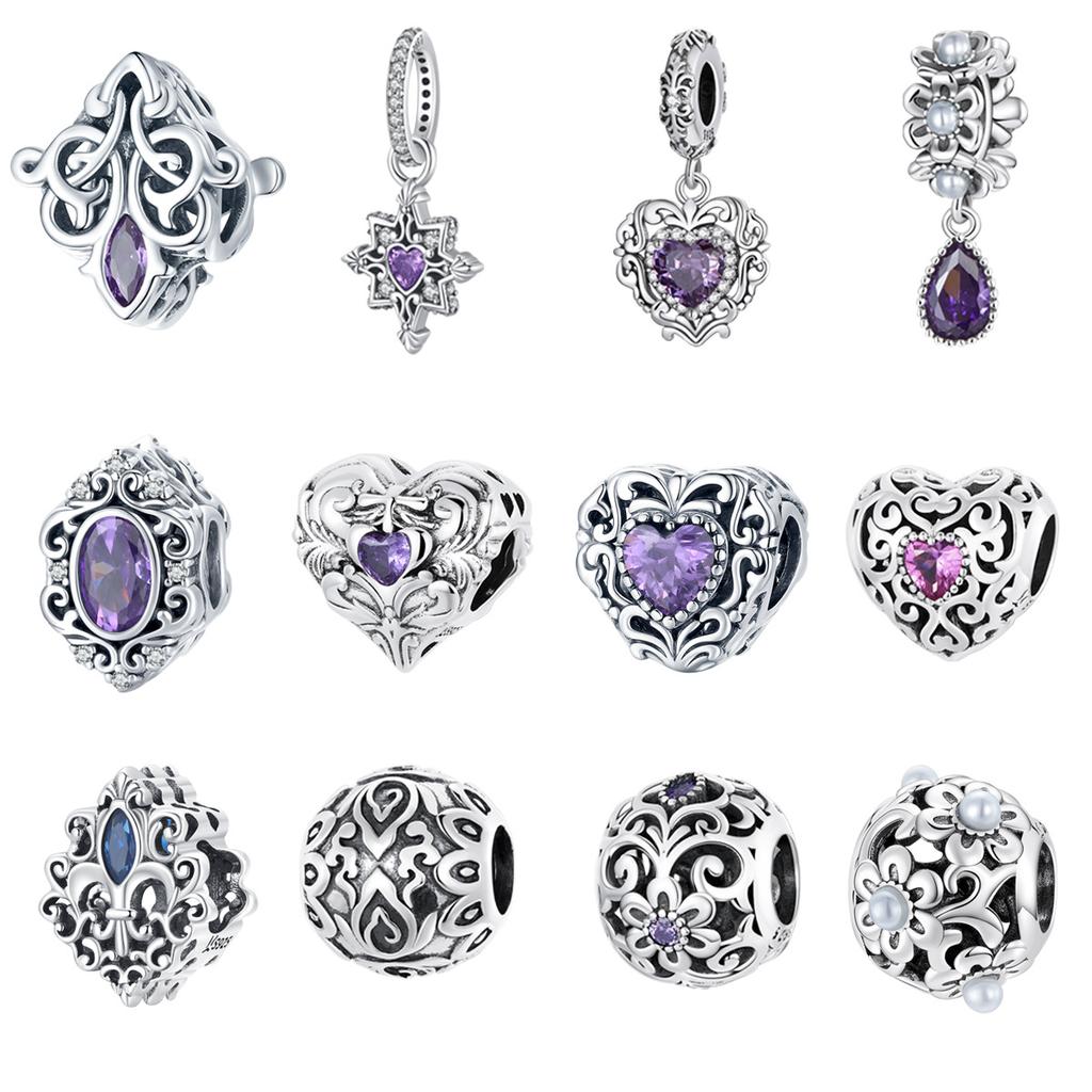 Retro Court Style Diy Bracelet Beaded, French Elegant Purple Zircon Bead Accessories