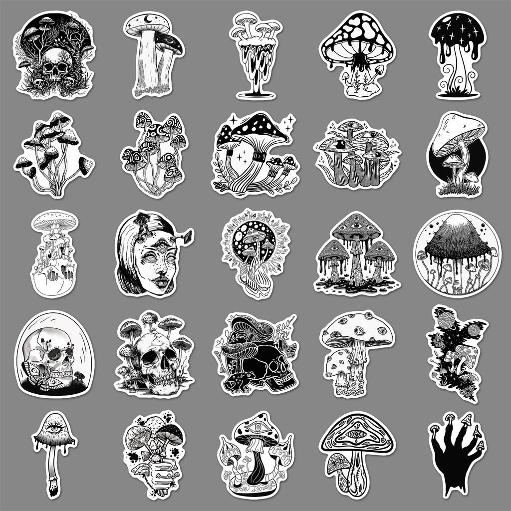 50 Schwarz-Weiß Gothic Pilz Graffiti Aufkleber Dunkler Stil Ornament Handy Koffer Skateboard Aufkleber