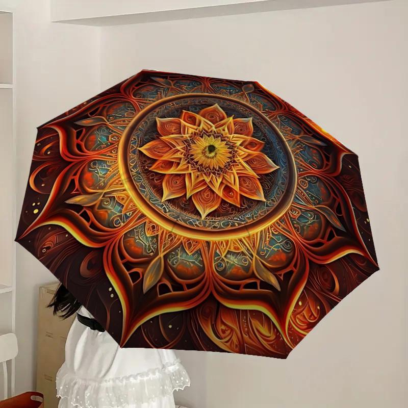 1pc Mandala Artwork Automatic Open/Close Umbrella, Folding Compact Umbrella with Lightweight Design for Women/Men yy251028242