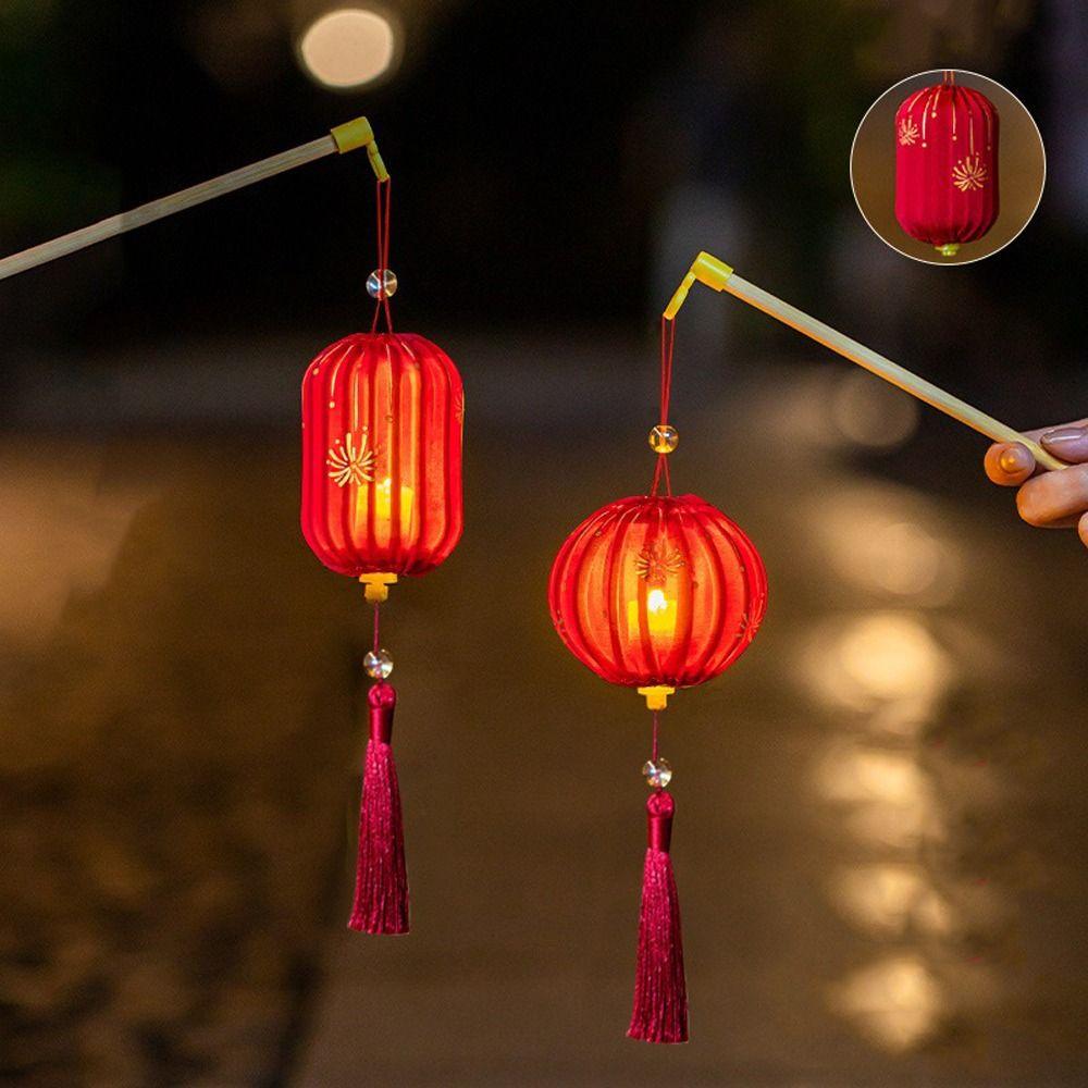 2026 Horse Year New Year Lantern Glowing Handmade DIY Handheld Lantern with Tassel Small Lanterns Luminous Cloth Lantern