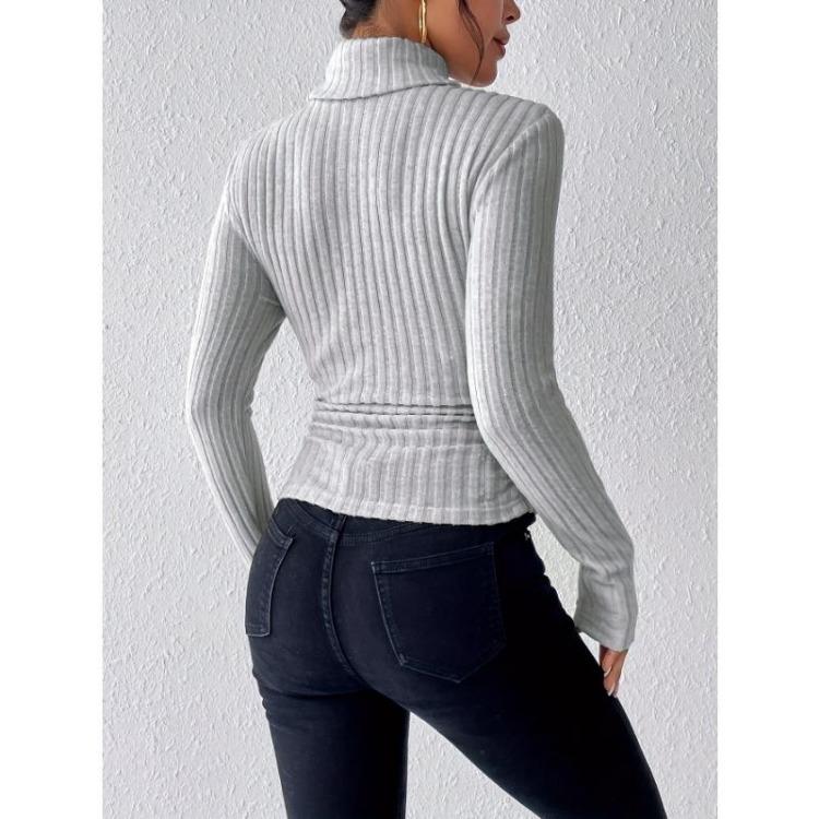 Elegant High Neck Slim Sweater for Women Long Sleeve Solid Color Autumn Winter Clothing