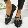 Módní Elegantní Dámské Nazouvací Baleríny s Kovovou Řetízkovou Dekorací Měkká Podrážka Pohodlné Pracovní Boty Žena Lehké Ležérní Černé Mokasíny