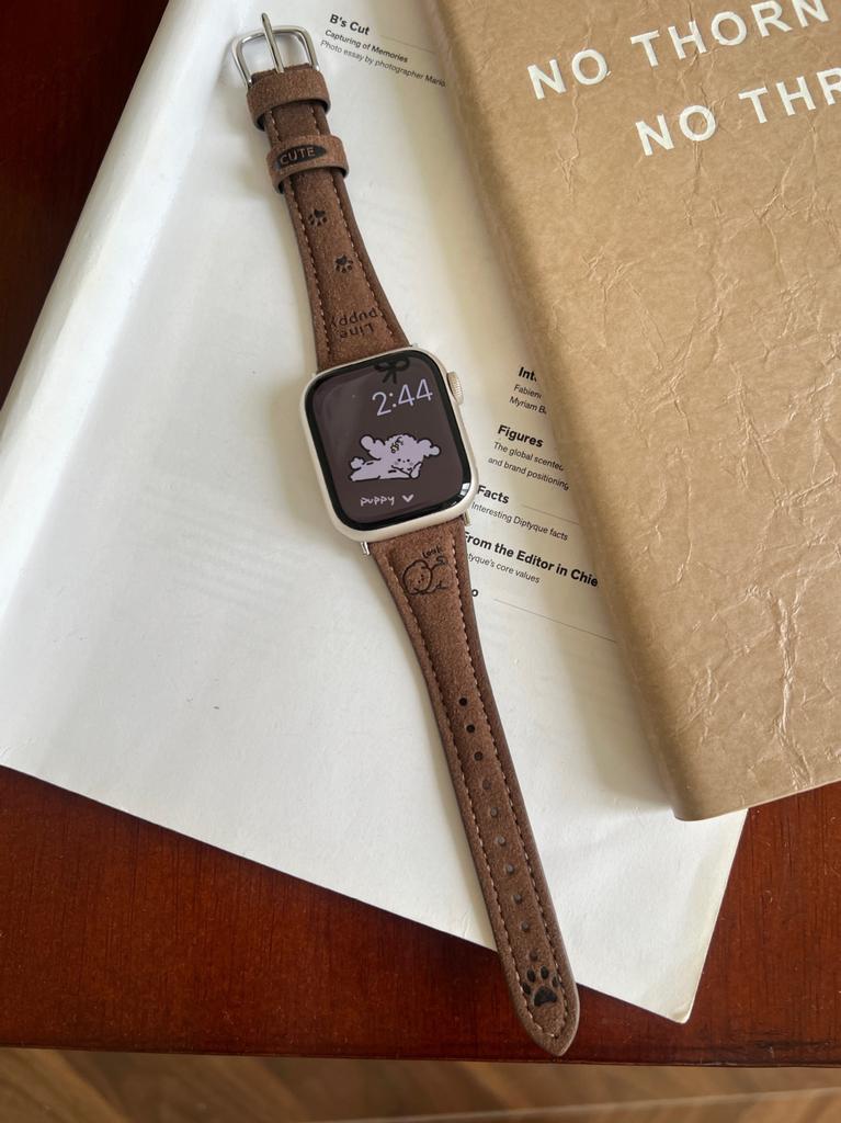 Line Puppy Cute Leather Strap For S11 Apple Watch 10Th Generation Applewatch987Se Autumn And Winter