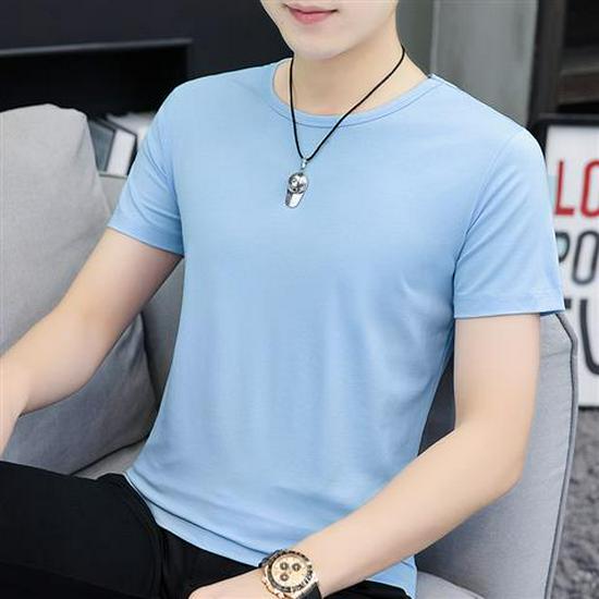 Men's Slim Fit Solid Color Short-Sleeve T-Shirt, Round Neck, Black/White Trend