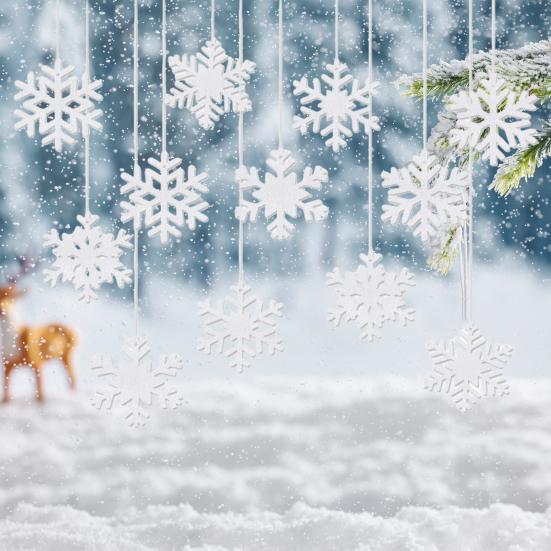 12 Pcs Felt Snowflake Christmas Ornaments White Snowflake Hanging Decoration for Winter Tree Mantel Wall Home Party Decor