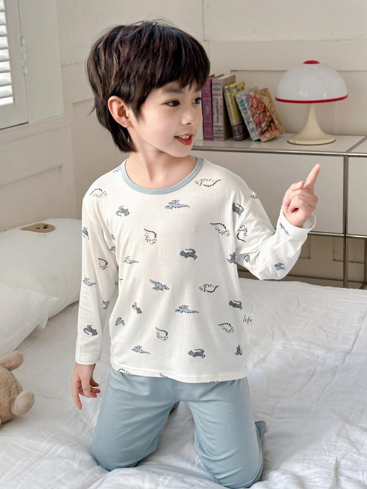 2025 Kids' Spring/Autumn Modal Cartoon Pajama Set: Lightweight & Loose Fit for Boys - Perfect for Home & Air Conditioning.