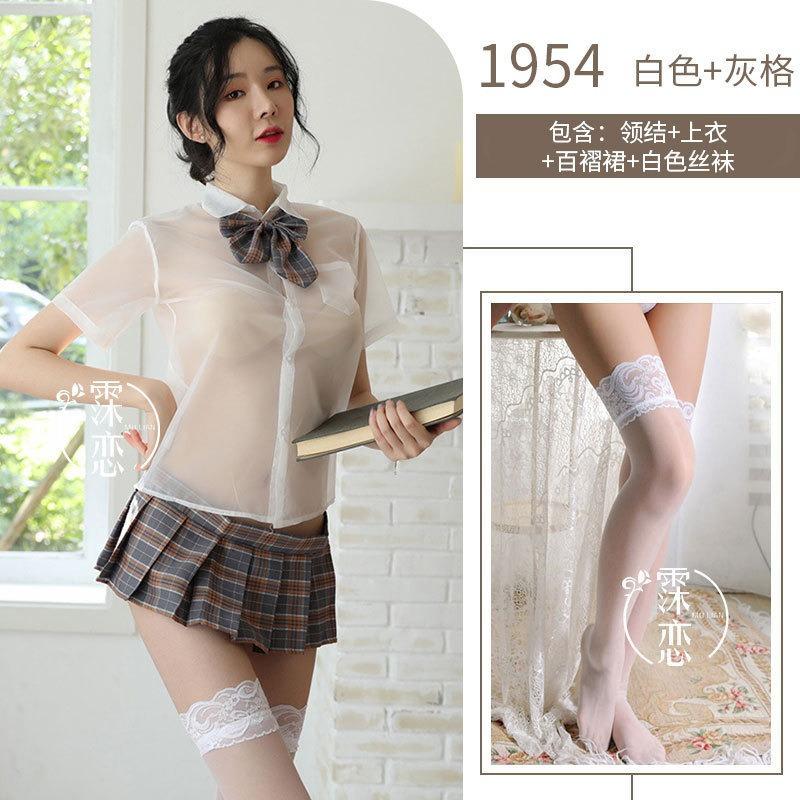 Sexy Clothes Pure Desire Bow Short Skirt School Girl Uniform Free Cute College Style Sailor Suit Transparent Suit