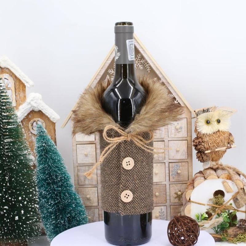 Red Wine Bottle Sleeve Christmas Dinner Table Decorative Bottle Cover For Family Gathering Festival Event Setting