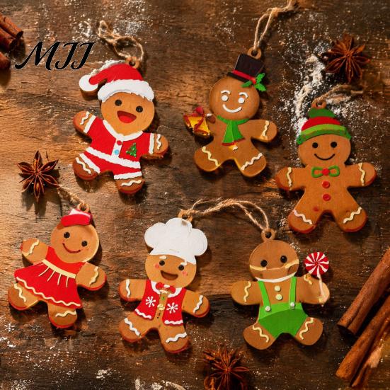 Holiday Tree Ornaments Gingerbread Man Hanging Ornaments, Wooden Figure Pendants, Decorations Rustic Christmas for Xmas Tree, Party Favors Decor