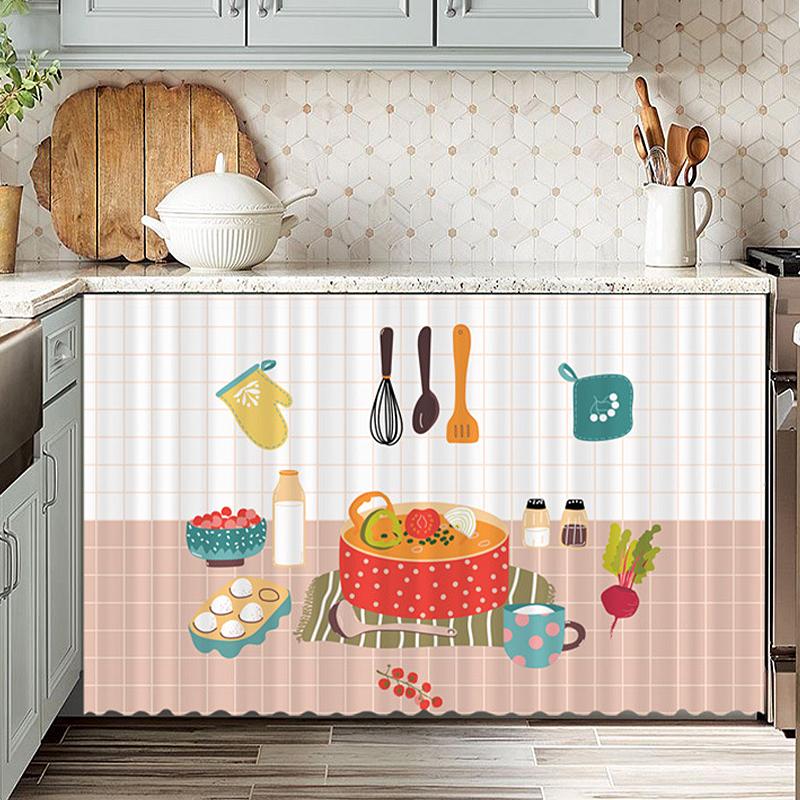 No Punching Cabinet Curtains Velcro Curtain Decorative Wardrobe Bookcase Curtain Cupboard Covering Cloth for Kitchen