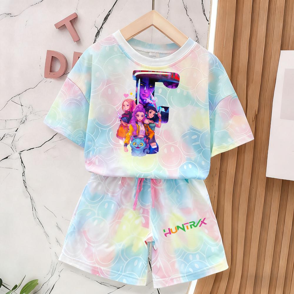 Summer Demon Hunters T-Shirt and Pants Set Girls' Clothing Cute Smiley Face 3D Print Short-Sleeve Set Kids' T-Shirt and Shorts Set