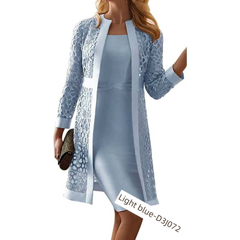 

Модный женский однотонный кружевной кардиган-платье комплект из двух предметов кружевной кардиган-платье из двух частей Light blue S