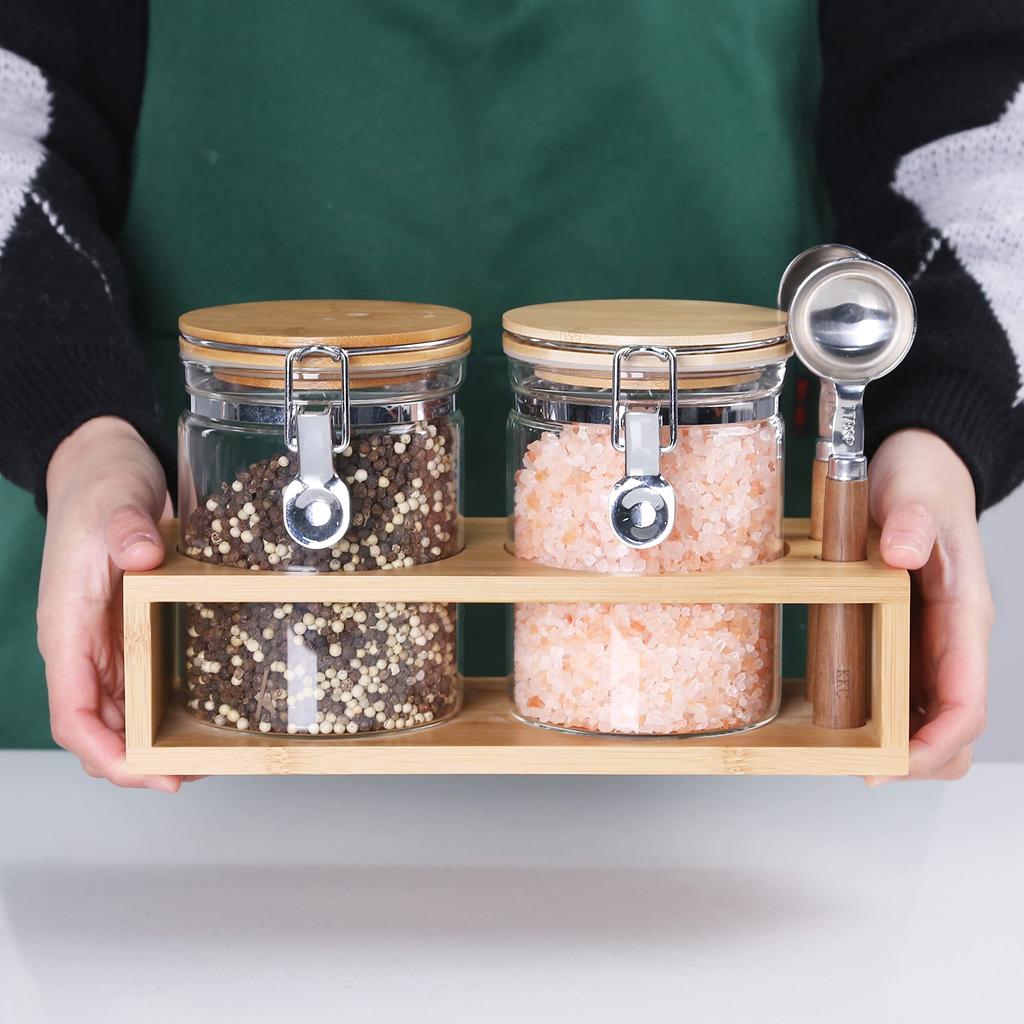 KKC Canister Glass Jar Airtight Container for Coffee Beans/Ground 250g, Coffee, Sugar, Salt, Etc. Popular Airtight Storage Container, Snow Peak, Set O