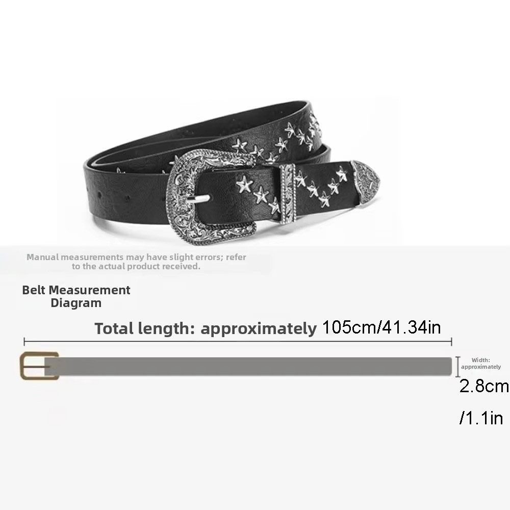 Fashion Solid Color Y2K Punk Belt Rivet Gothic Western Studded Belt PU Leather Adjustable Length Star Waistband Hip-hop Dancers