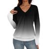 Women's Casual Fashion V-Neck Raglan Pleated Color Long Sleeve Top