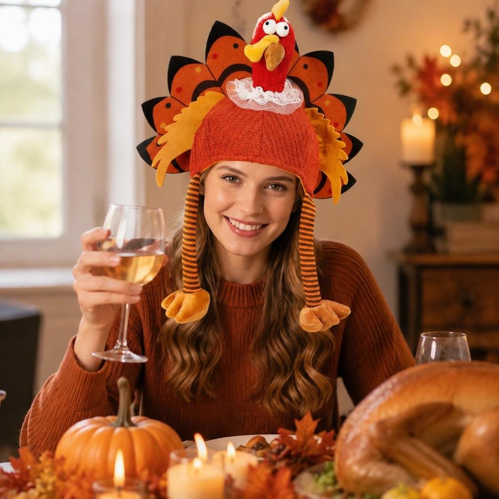 Unisex Turkey Hat for Thanksgiving Halloween Party - Knitted Costume for Men and Women
