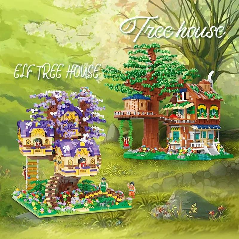 Creative Micro Bricks Cherry Blossom Tree House Building Blocks Assembled Model Street View MOC Kit Christmas Gift Boys Girls 3+