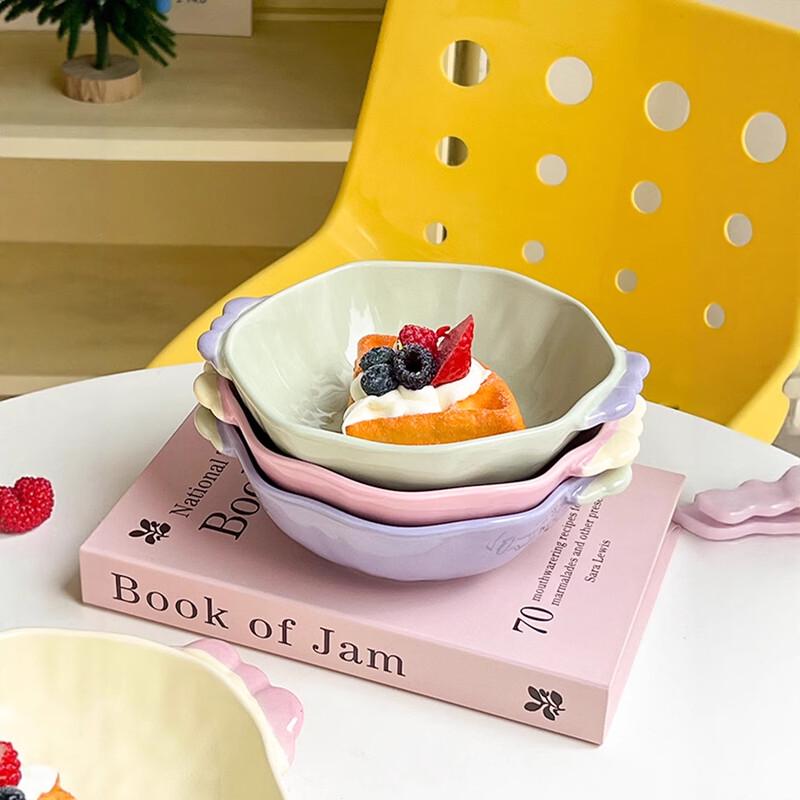Candy Bean Pearl Double-Handle Salad Bowl