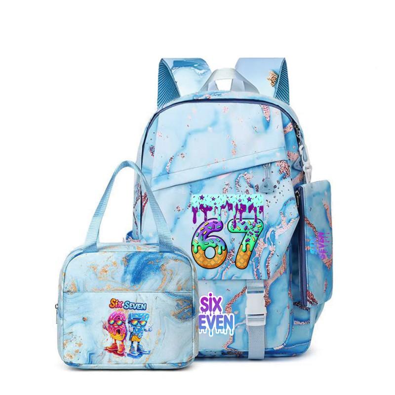 Kids Cartoon Print School Backpack Set Grades 3-4 Waterproof Oxford Fabric Ergonomic Shoulder Straps 3-Piece Travel Lunch