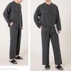 Yes Family Double Gauze Pajama Long Front Size Dark Gray Men's Set, Yarn-Dyed Gauze, 100% Cotton, Sleeves, Opening, Loungewear, XL,