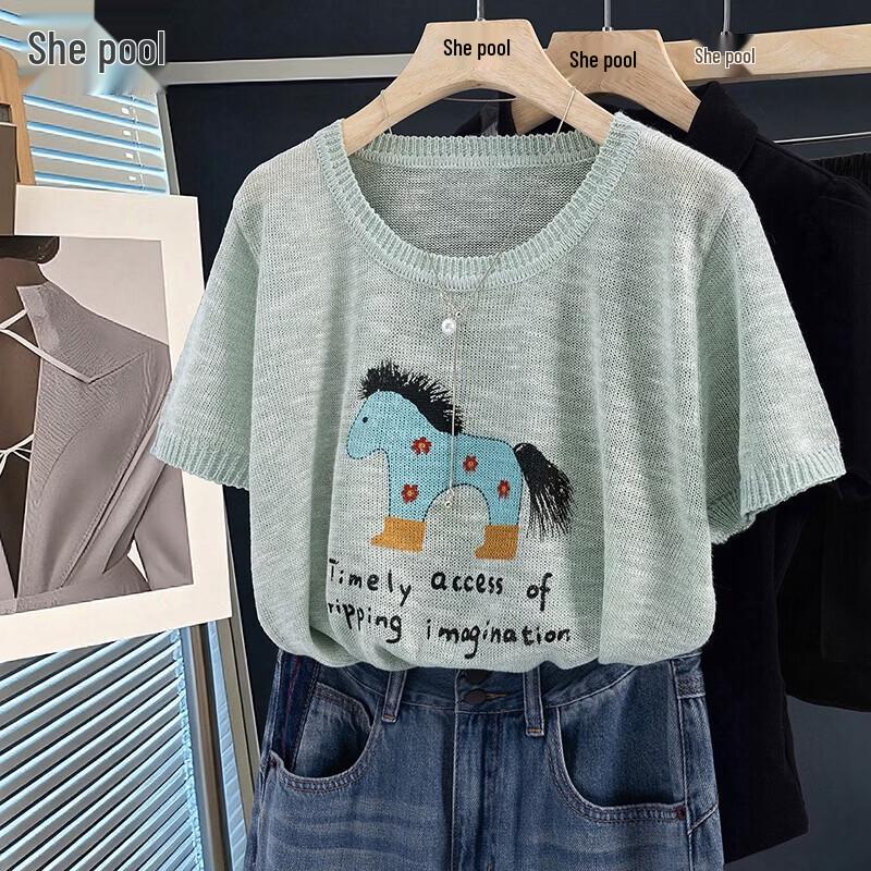 Women s Cartoon Print Ice Silk Short Sleeve T-Shirt One Size
