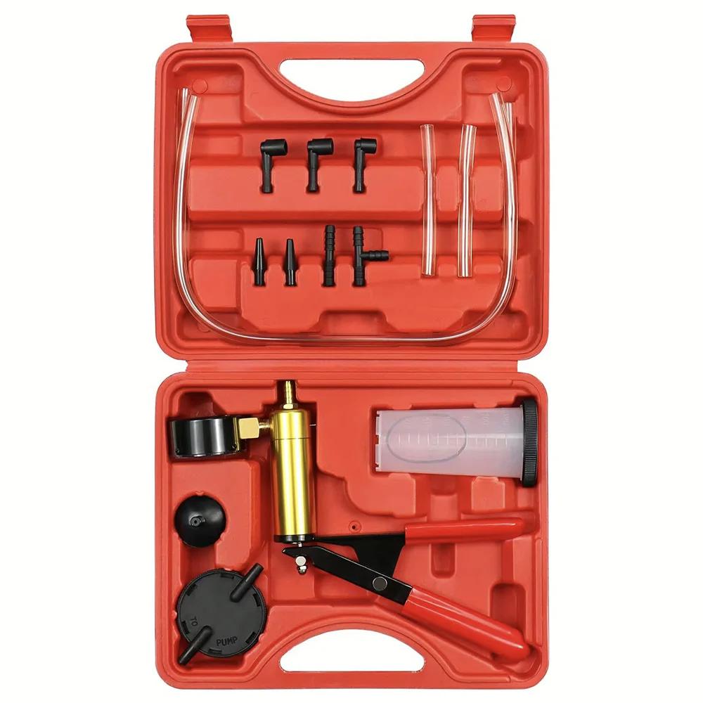 21pcs Manual Brake Bleeder Vacuum Pump Kit Automotive Fluid Tester with Gauge Adapters 2 In 1 Handheld Pistol Test Tools for Car