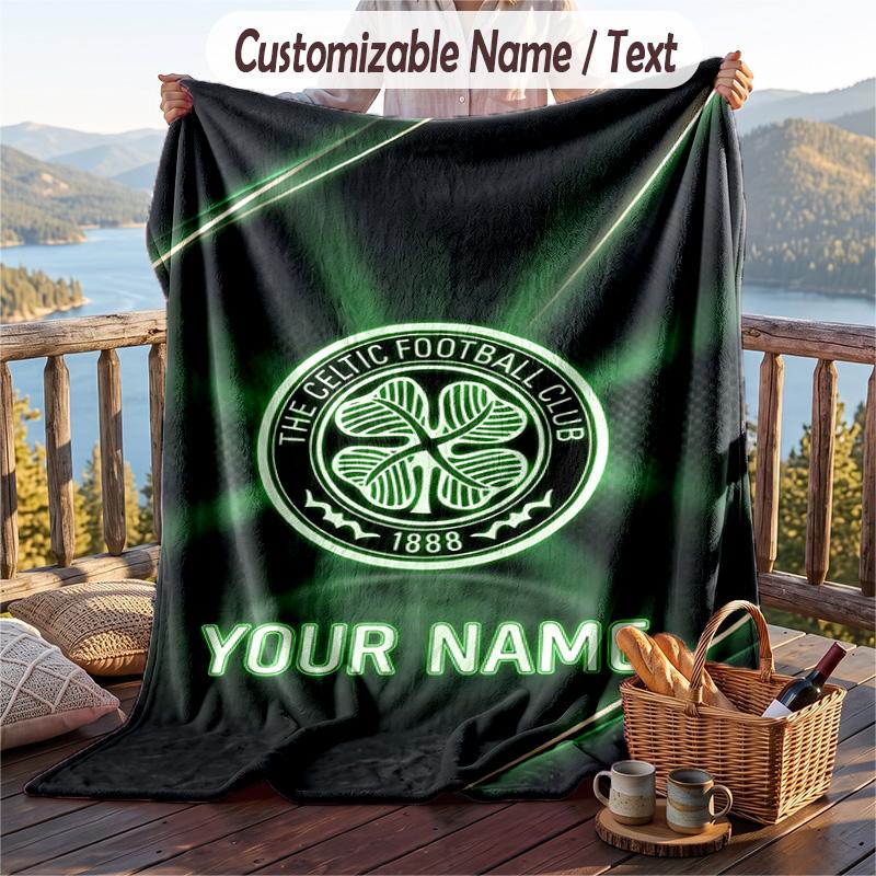 Flannel Blanket Celtic FC Print Custom Name Text Soft Throw for Sofa Bed