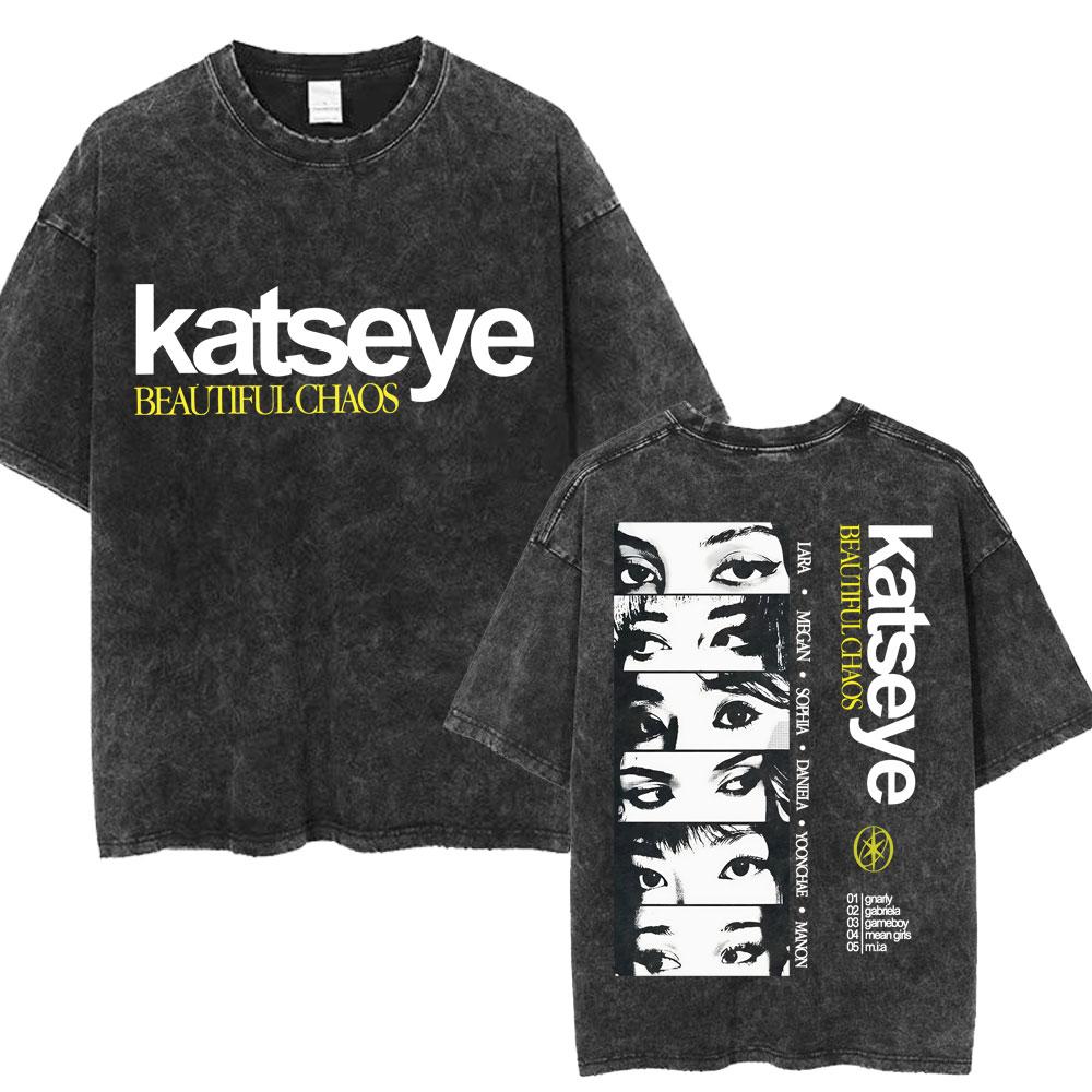 Kpop  Katseye Graphic Washed T Shirt Fashion Vintage Men Women Korean Hip Hop Tshirt Loose Cotton Casual Tshirt Streetwear