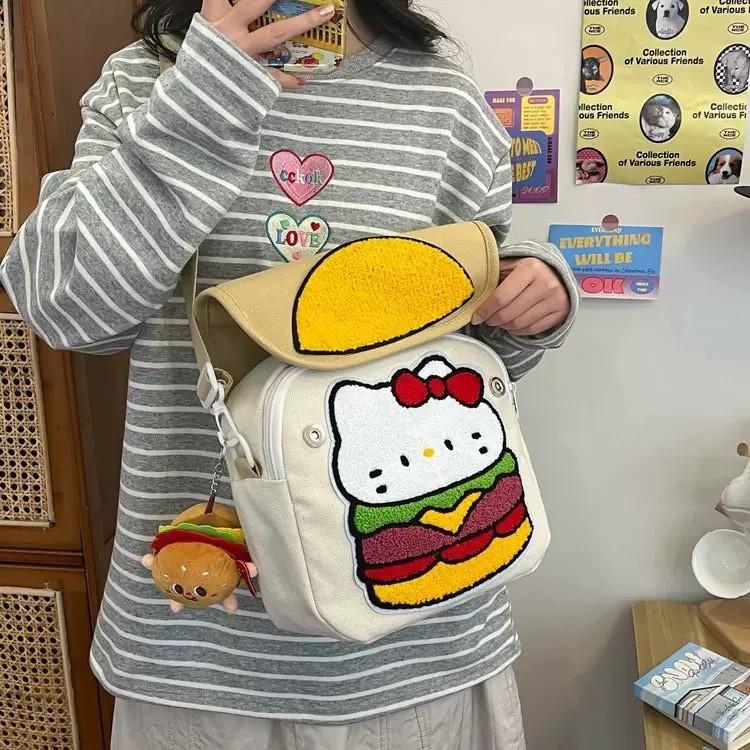 Cute Cartoon Hamburger Backpack With Flap Closure For Students And Daily Use