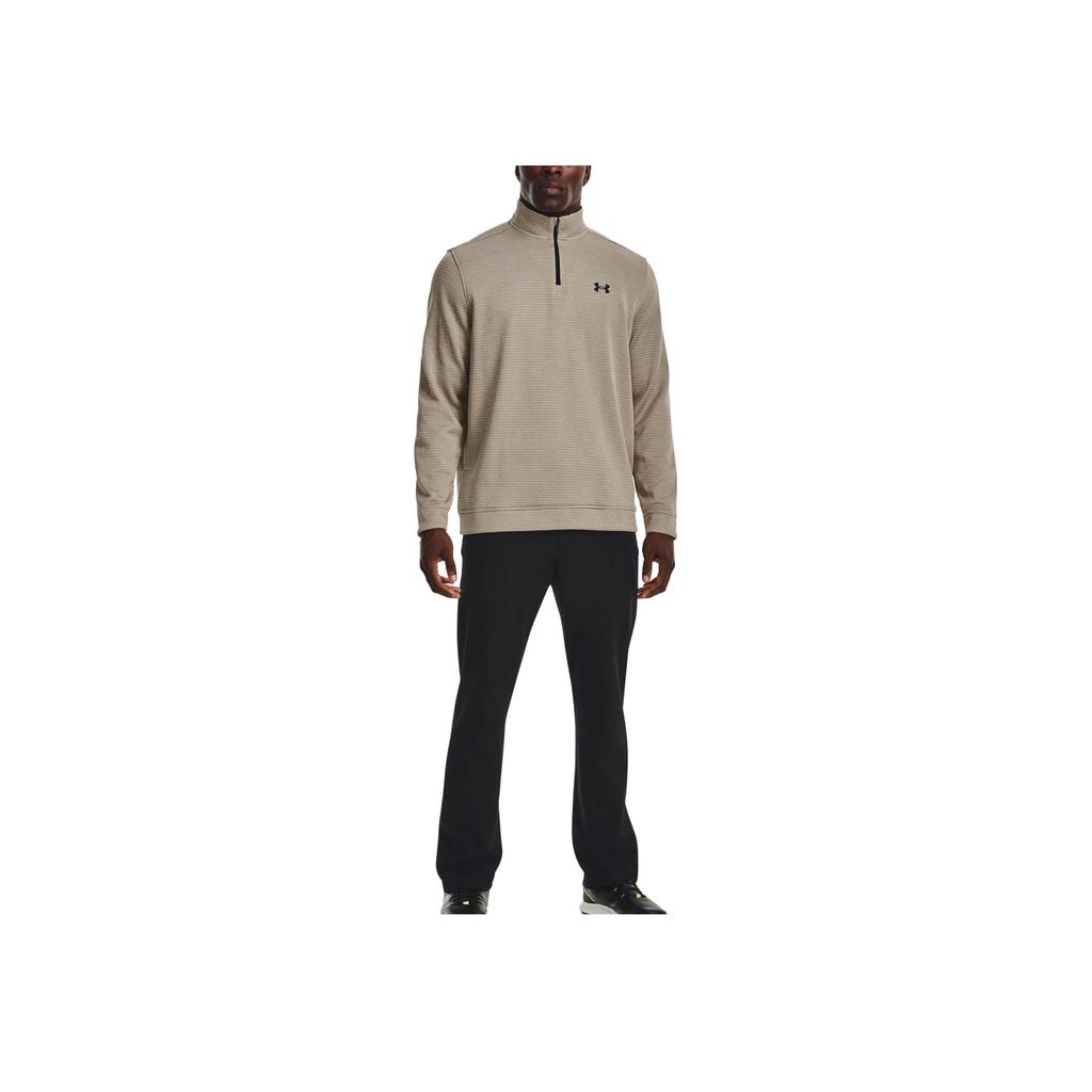 Under Armour Solid Color Stand Collar Half Zip Logo Long Sleeve Shirt Men Shirts Khaki 1373674-200