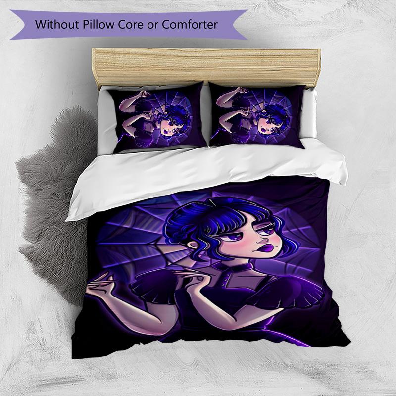 Wednesday Tv Printed 3PCS Bedding Set Soft Breathable Duvet Cover Pillowcases Set Washable Bedroom Decor Home Gift