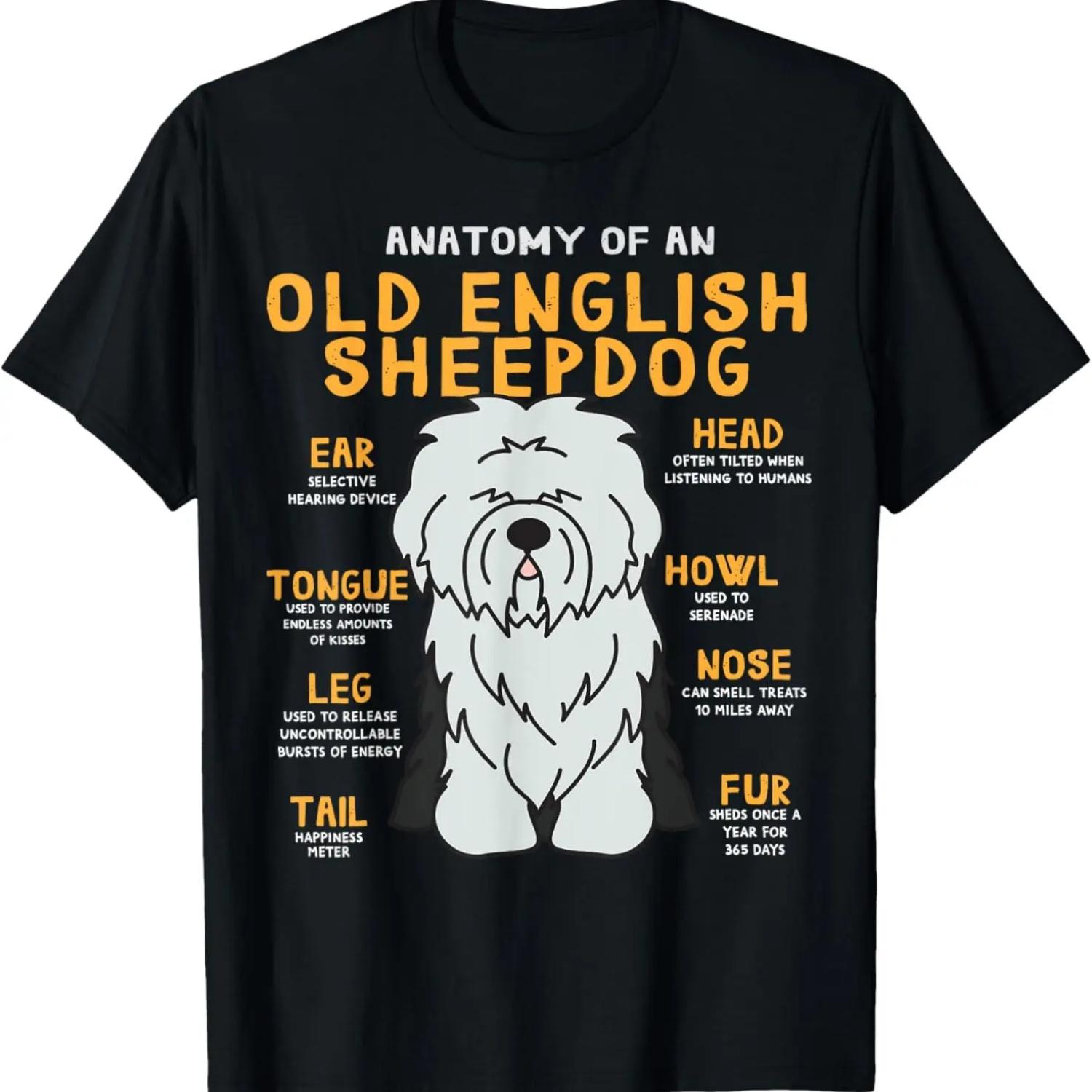 Old English Sheepdog Anatomy Funny Dog Mom Dad T-Shirt S чёрный