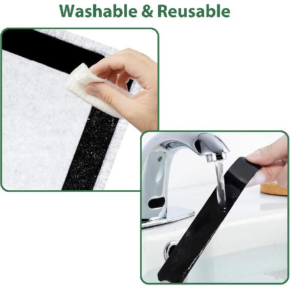 Rug Stopper, 16 Pcs Double Sided Non Slip Reble Rug Tape, Washable for Hardwood, Tile, Carpets, Mats, Wall (Black)