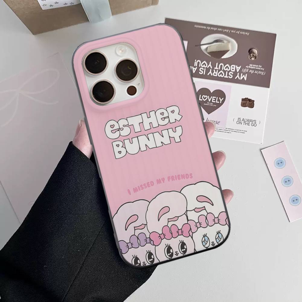 Cute Cartoon Esthers Bunny Phone Case For IPhone 17 16 15 14 13 12 11 Corrugated Frosted Soft Cover Anti-Slip