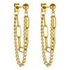 18K Gold-Plated Double Layer Chain Back-Hanging Stud Earrings for Women, Titanium Steel, European and American Style.